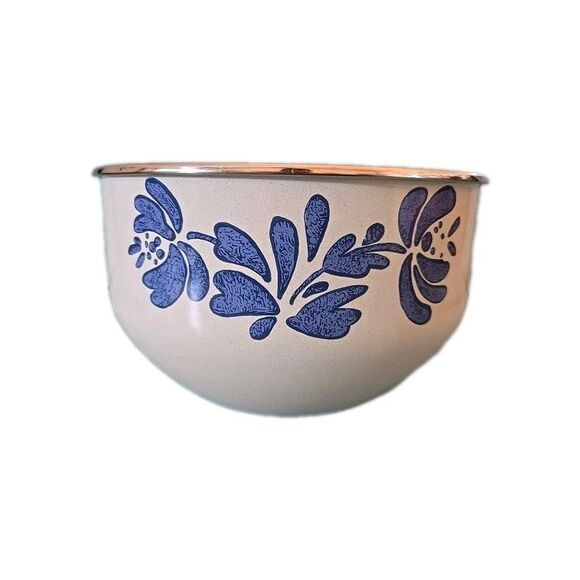 Pfaltzgraff YORKTOWNE Enamel Bowl on Metal 7-1/4 x 3 inches Vintage Blue White - Picture 1 of 4